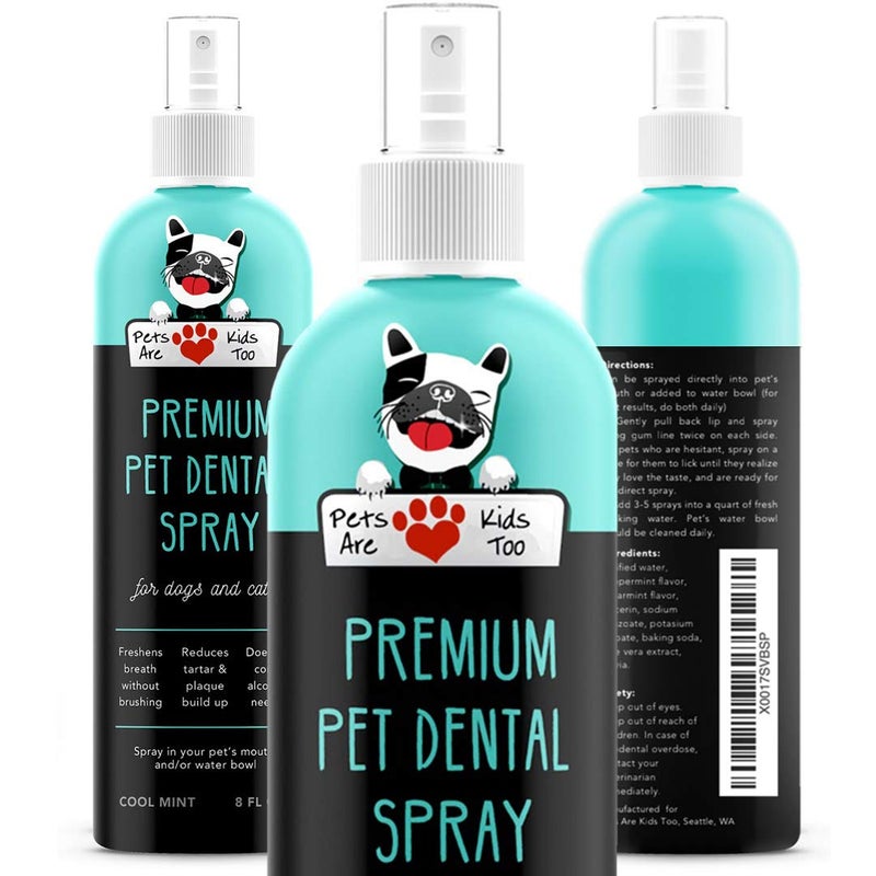 Pets Are Kids Too Pets Are Kids Too Premium Pet Dental Spray - 8oz Mint Dog Breath Freshener Cat Dental Care Dog Dental Mouthwash Dog Spray Dog Teeth Cleaning Fights Tartar Plaque Gum Disease Dog Breath Water Additive - Image 1