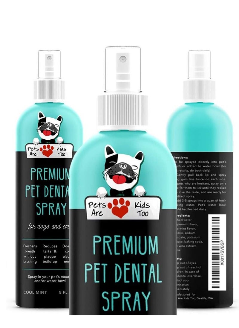 Pets Are Kids Too Pets Are Kids Too Premium Pet Dental Spray Large - 8 fl oz- pack of 1 - Eliminate Bad Dog Breath & Bad Cat Breath Fights Plaque Tartar & Gum Disease Without Brushing Add to Water Digestive Aid  - Image 1