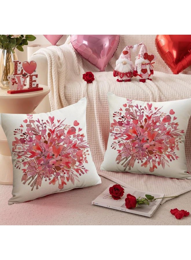 RABUSOFA Valentines Pillow Covers 18x18 Inch,Pink Heart Floral Decor Bow Wedding Holiday Outdoor Square Cushion Case Decoration for Home Sofa Couch Gift(Pink, 18" x 18" (Pack of 1)) - Image 2
