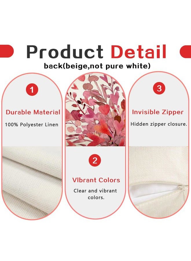 RABUSOFA Valentines Pillow Covers 18x18 Inch,Pink Heart Floral Decor Bow Wedding Holiday Outdoor Square Cushion Case Decoration for Home Sofa Couch Gift(Pink, 18" x 18" (Pack of 1)) - Image 4