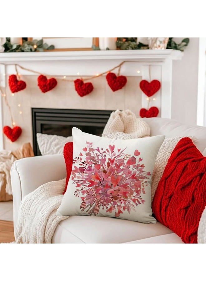 RABUSOFA Valentines Pillow Covers 18x18 Inch,Pink Heart Floral Decor Bow Wedding Holiday Outdoor Square Cushion Case Decoration for Home Sofa Couch Gift(Pink, 18" x 18" (Pack of 1)) - Image 5