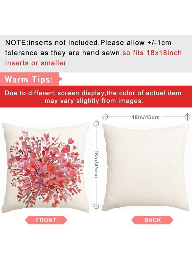 RABUSOFA Valentines Pillow Covers 18x18 Inch,Pink Heart Floral Decor Bow Wedding Holiday Outdoor Square Cushion Case Decoration for Home Sofa Couch Gift(Pink, 18" x 18" (Pack of 1)) - Image 3