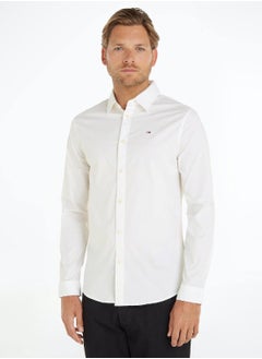 TOMMY JEANS Men's Stretch Slim Fit Casual Shirt, White  - Image 1