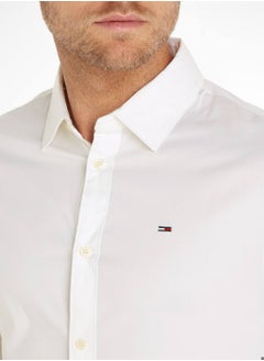 TOMMY JEANS Men's Stretch Slim Fit Casual Shirt, White  - Image 5
