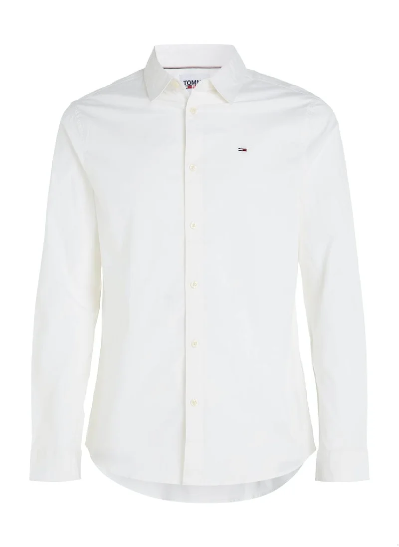 TOMMY JEANS Men's Stretch Slim Fit Casual Shirt, White