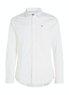 TOMMY JEANS Men's Stretch Slim Fit Casual Shirt, White  - Image 2