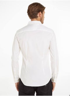 TOMMY JEANS Men's Stretch Slim Fit Casual Shirt, White  - Image 3