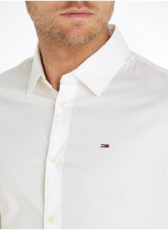 TOMMY JEANS Men's Stretch Slim Fit Casual Shirt, White  - Image 4