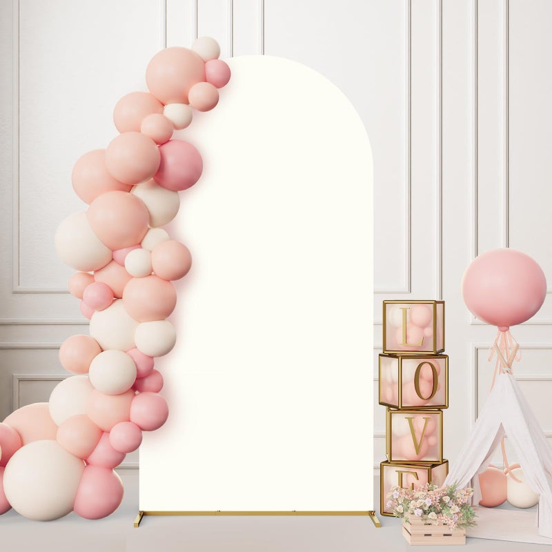 Minetom 72FT Metal Backdrop Stand with Wedding Arch Cover Spandex for Birthday Party Baby Shower Graduation Ceremony Decoration White