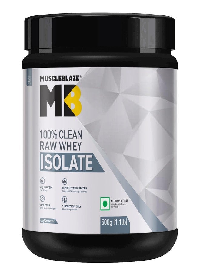 مسل بلايز بروتين مصل اللبن الخام النقي 100% من MuscleBlaze (بدون نكهة، 500 غرام) | 27 غرام بروتين لكل جرعة | سهل الهضم - Image 1