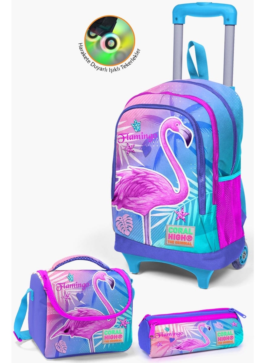 CORAL HIGH - Kids Lavender Pink Flamingo Patterned 3-Piece School Bag Set SET0123905 - Image 1