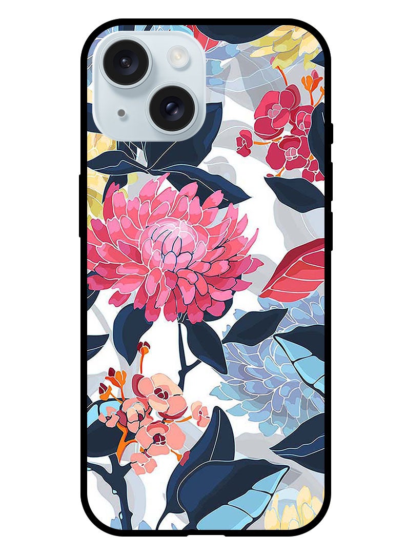 Theodor Protective Case Anti Scratch Shock Proof Bumper Cover For iPhone 15 Pink Flowers Paint - Image 1