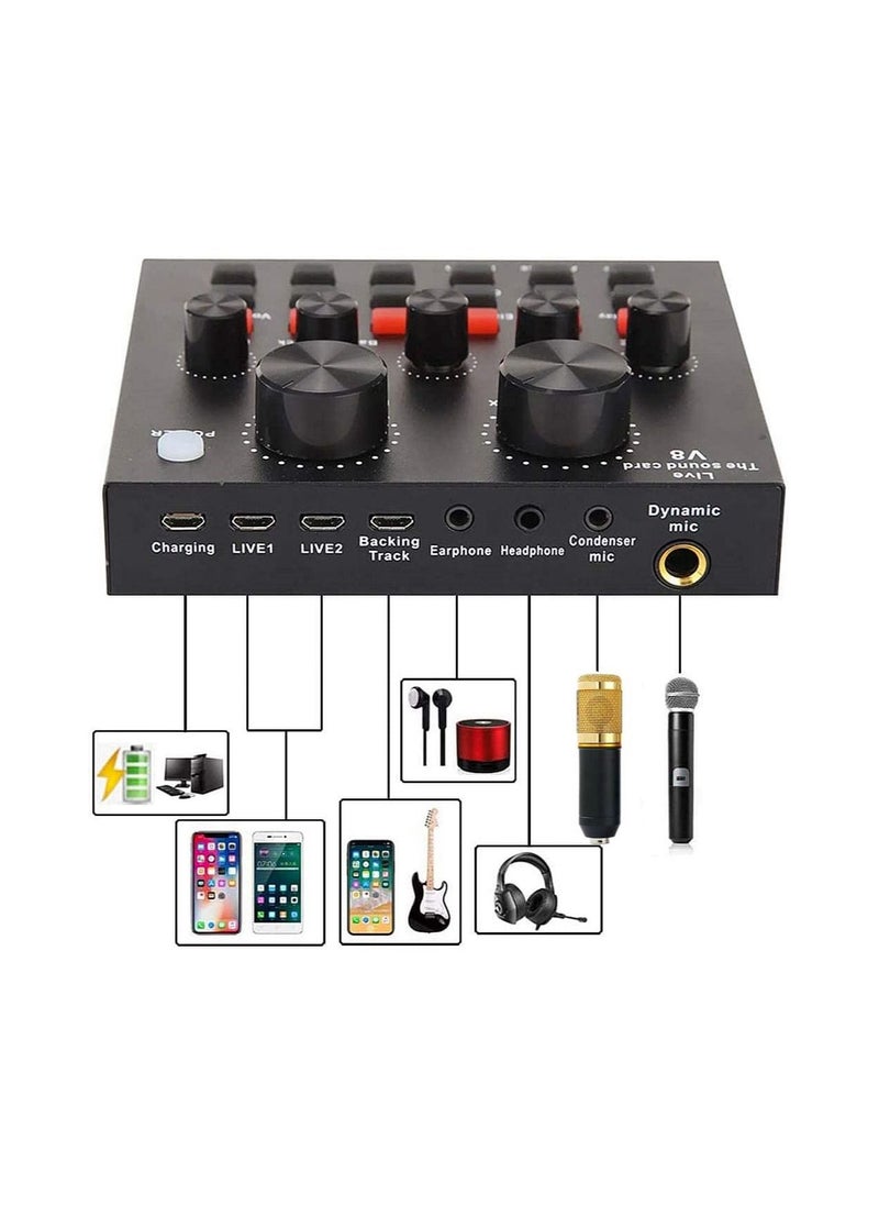 V8s Professional Condenser Microphone With V8S Live Sound Card And Studio Recording Broadcasting Set Black/Gold  - Image 3