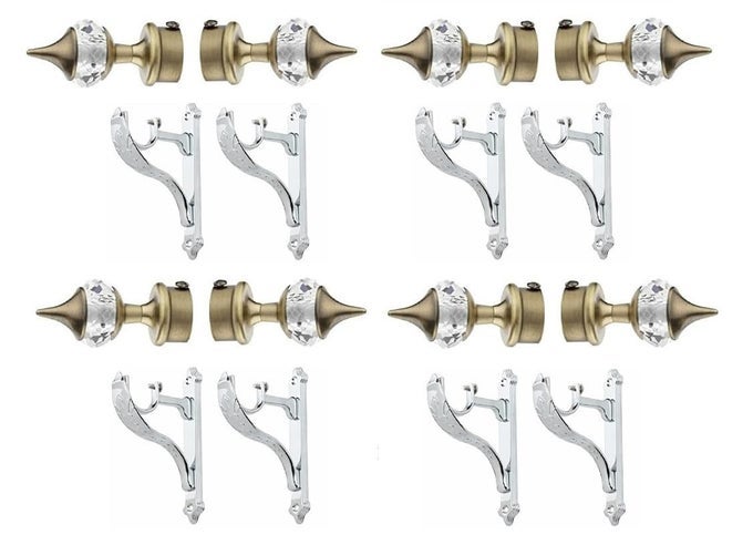 40MM CRYSTAL CURTAIN KNOB ALUMINIUM CRYSTAL CURTAIN BRACKET WITH HOLDER FOR DOORS AND WINDOWS 1INCH CURTAIN ROD DESIGN 40MM CRYSTAL WITH JEGUAR PACK OF 4 SILVER ANTIQUE