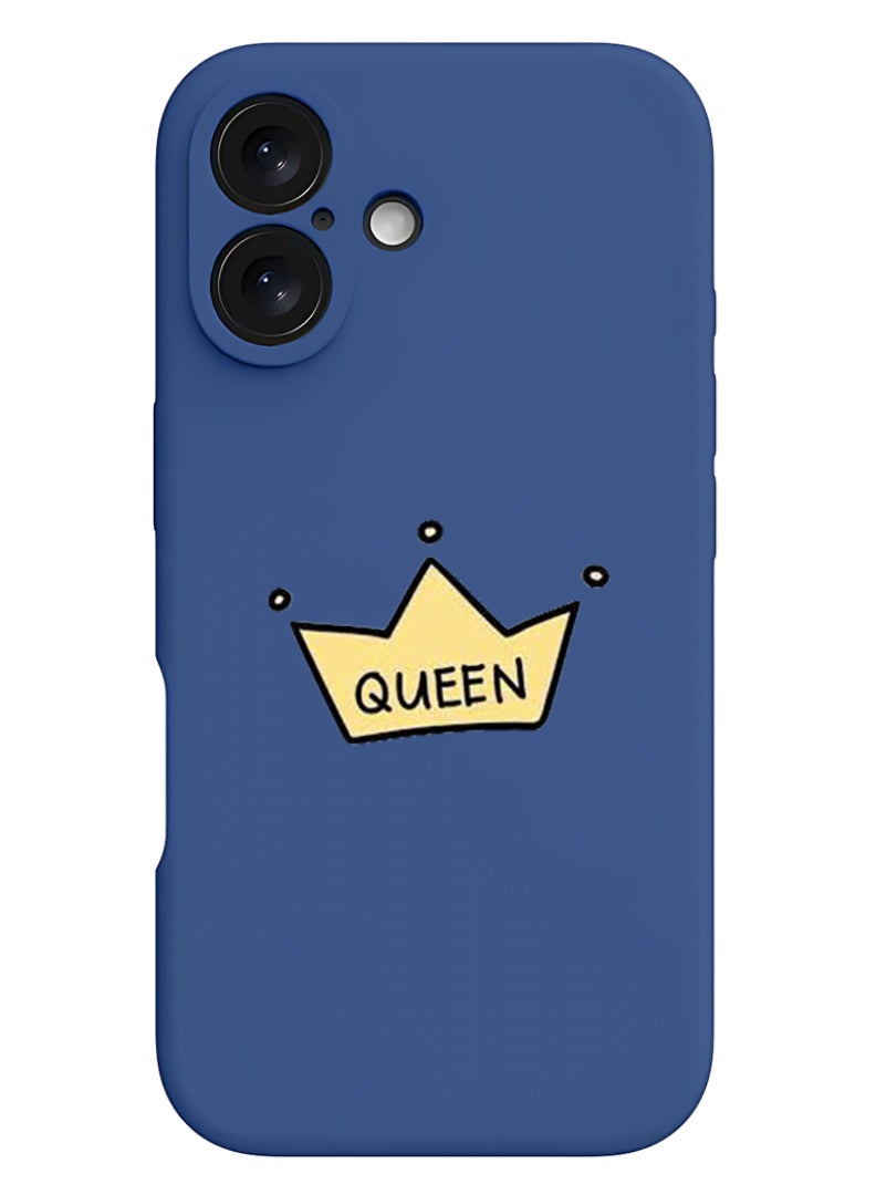 Theodor iPhone 16 Plus Blue Protective Slim Fit Case Liquid Silicone Cover with Full Body Protection Anti-Scratch Shockproof Case For iPhone - Queen crown - Image 1