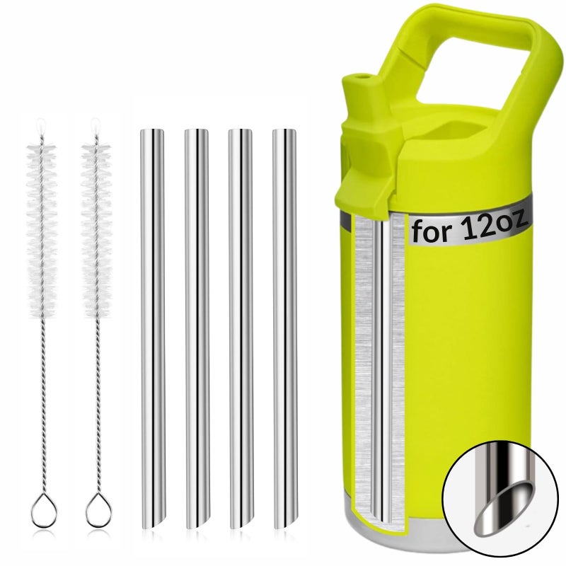 YINORD 4PCS Replacement Metal Straw for YETI Rambler Jr. Water Bottle, Reusable Stainless Steel Replacement Straws with 2PCS Cleaning Brushes Compatible with YETI Rambler Jr. Bottle (12OZ) - Image 1
