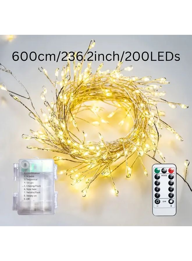 200LEDs Warm White Battery Box Firecracker String With Remote 8 Modes For Christmas Halloween - Image 1
