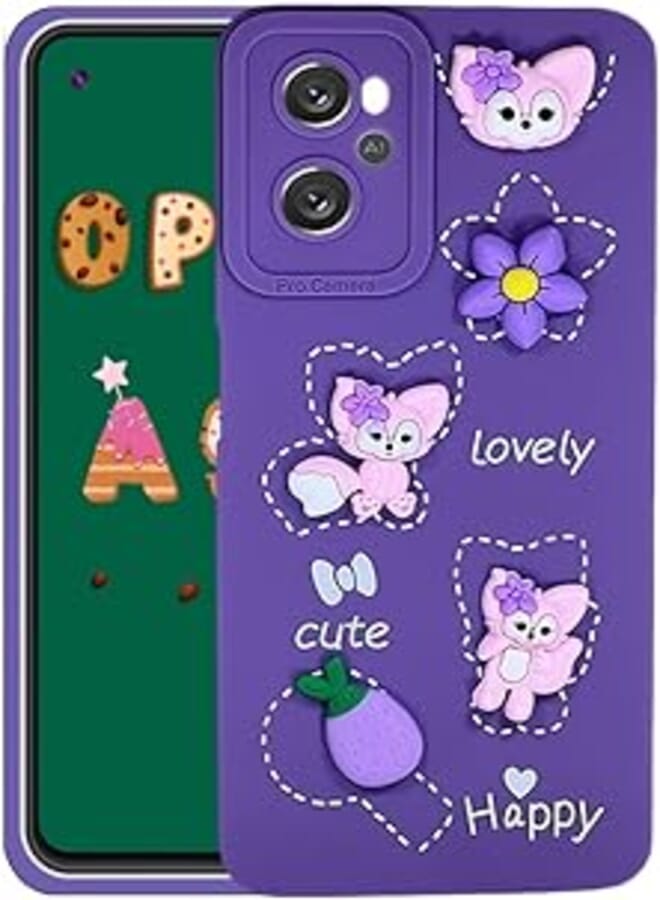 Silicon Mobile Magic Case Microfiber Lining with 3D Candy Shapes For Oppo Realme 9i / Oppo A96 (Cats in purple)