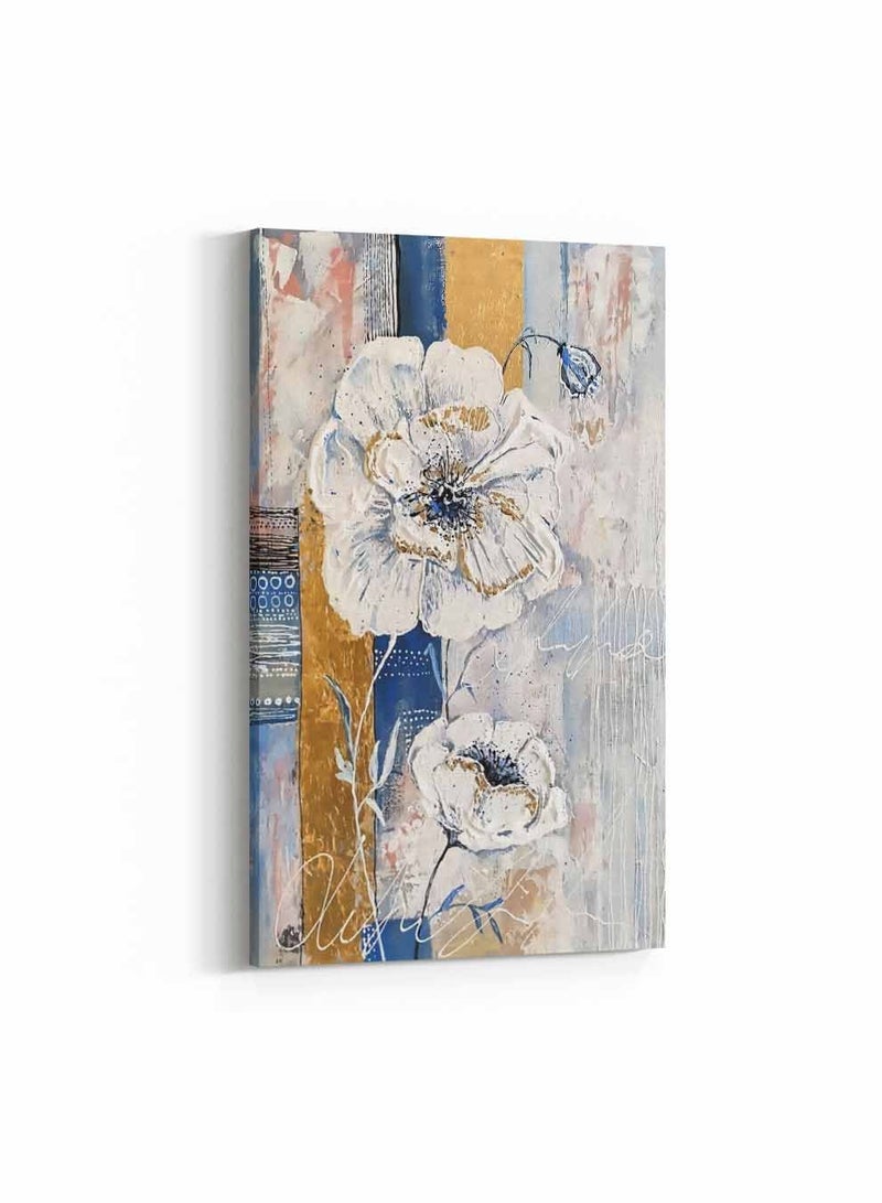 LOWHA Framed Canvas Wall Art Stretched Over Wooden Frame, Blooming Flowers Painting, For Home, Living Room, Office Decor - Image 1