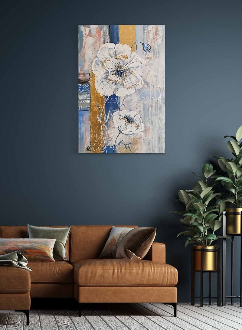 LOWHA Framed Canvas Wall Art Stretched Over Wooden Frame, Blooming Flowers Painting, For Home, Living Room, Office Decor - Image 2