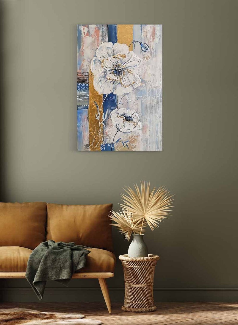 LOWHA Framed Canvas Wall Art Stretched Over Wooden Frame, Blooming Flowers Painting, For Home, Living Room, Office Decor - Image 3