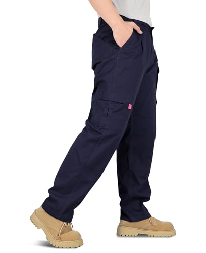 Titicaca Men's FR Cargo Pants Flame Resistant Pants Lightweight 7.5oz 100% Cotton Navy Fire Retardant Elastic Waist Pants - Image 3