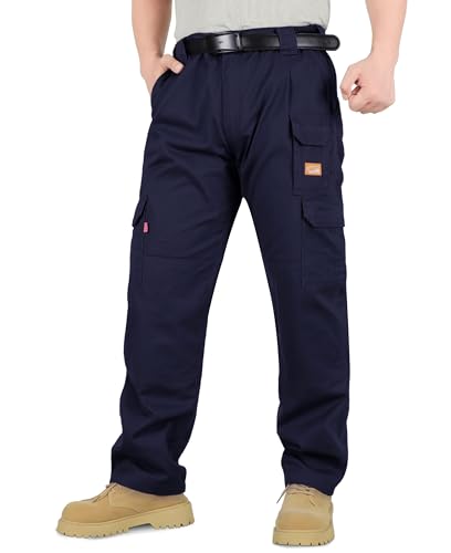 Titicaca Men's FR Cargo Pants Flame Resistant Pants Lightweight 7.5oz 100% Cotton Navy Fire Retardant Elastic Waist Pants - Image 1