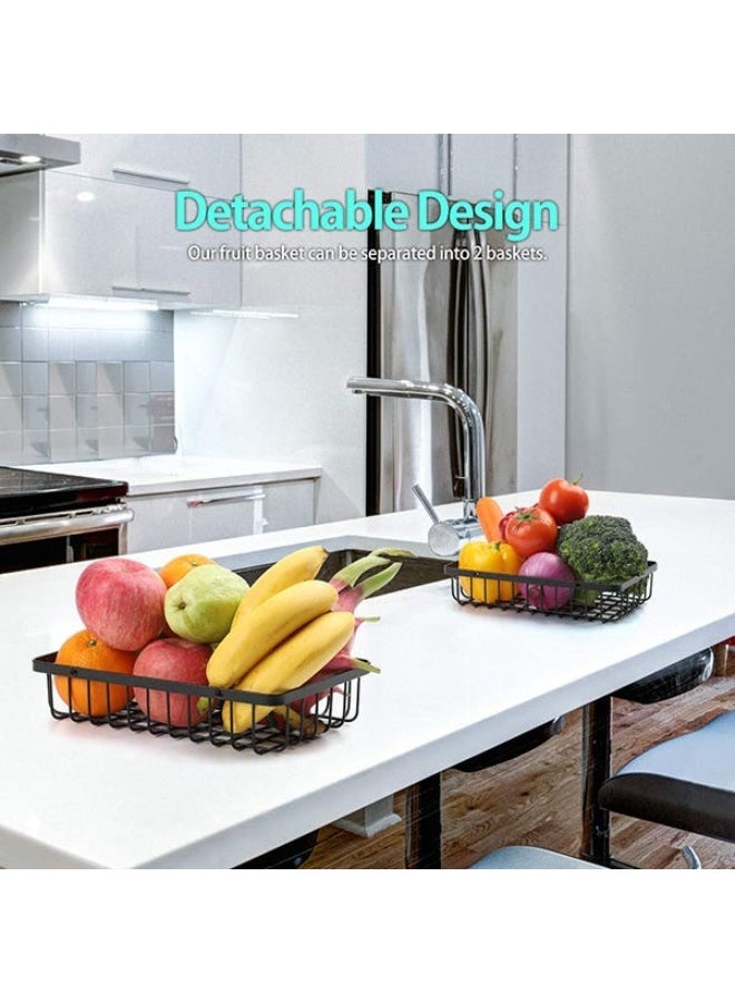 سلة فواكه معدنية 2 دور للكونتر توب بيد خشبية – منظم فواكه وخضار متعدد الاستخدامات قابل للفصل – سلة تخزين للمطبخ بتهوية لحفظ الطزاجة وتصميم ثابت مقاوم للصدأ – مناسبة للفواكه والخضروات والخبز والسناكس وسهلة التجميع - Image 3