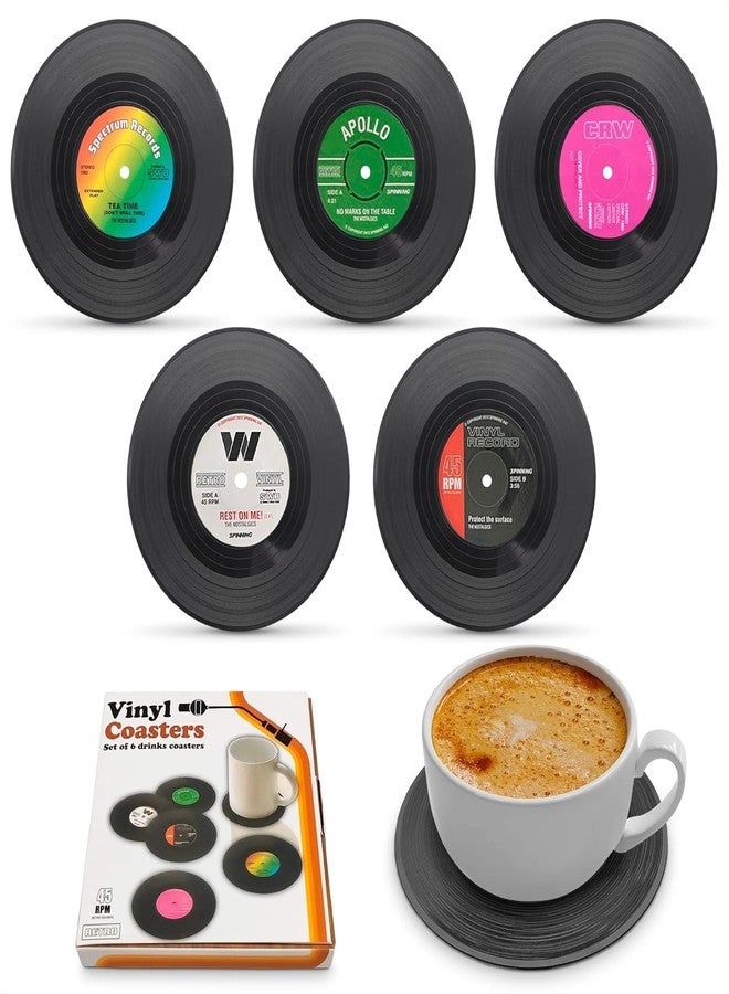 ZOKLU Vinyl Record Coasters - Vinyl Coasters Set of 6 Retro Music Theme, 4.1″ Diameter, Durable & Lightweight Material - Records Decor for Coffee Table, Kitchen & Bar, Functional Retro Gift for Music Lovers - Image 1
