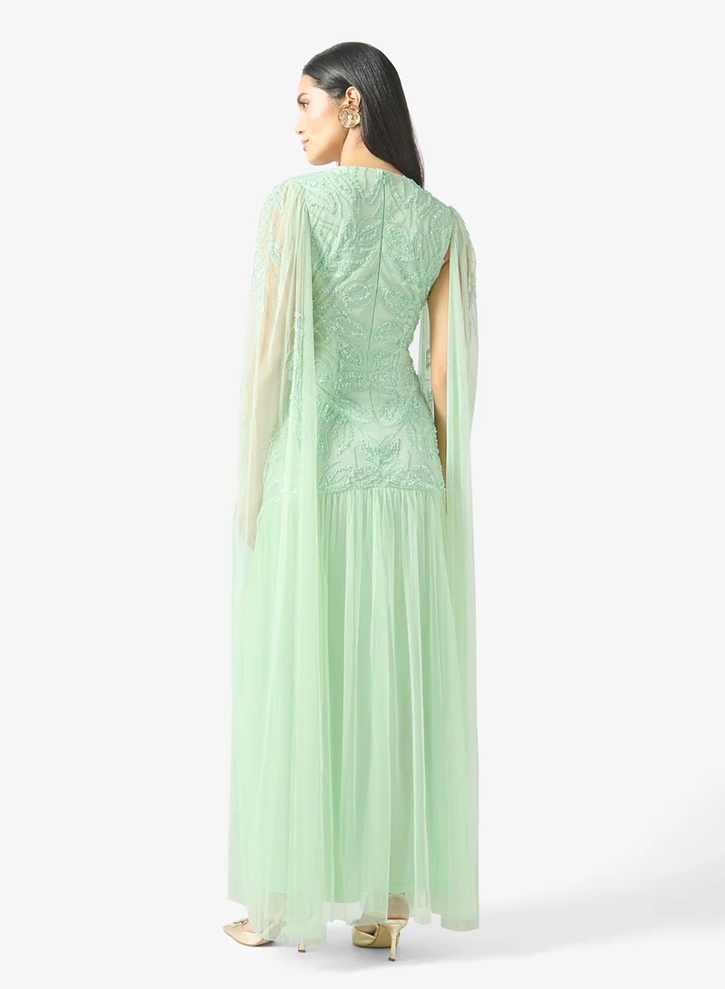 Namshi X Embellished Mermaid Cut Evening Dress With Exaggerated Trail