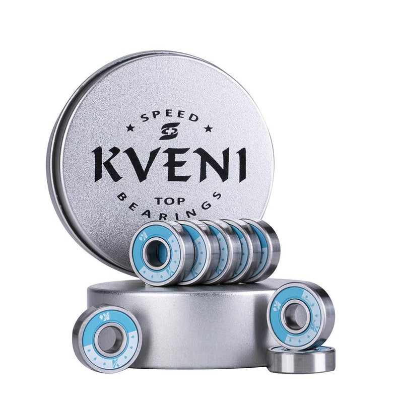 KVENI Ceramic Skateboard Bearings, Premium 608rs Ball Bearing - Pro Longboard Bearings for Quad Skate, Inline Roller Blades, Scooters, Spinners,ABEC, 8 Pack (Blue_1) - Image 1
