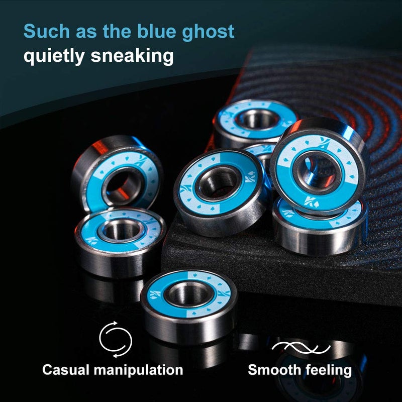 KVENI Ceramic Skateboard Bearings, Premium 608rs Ball Bearing - Pro Longboard Bearings for Quad Skate, Inline Roller Blades, Scooters, Spinners,ABEC, 8 Pack (Blue_1) - Image 3