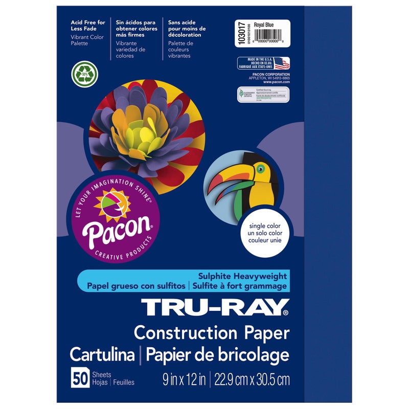 TruRay Construction Paper 50 Recycled 9 x 12 Royal Blue Pack Of 50