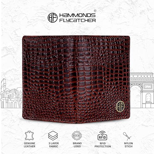 HAMMONDS FLYCATCHER Genuine Leather Card Holder Wallet for Man & Women, RFID Protected ATM/Credit Card Holder Wallet for Men with 4 Slots(Fits Upto 8 Cards), Gift for Men - Croc Brown - Image 4