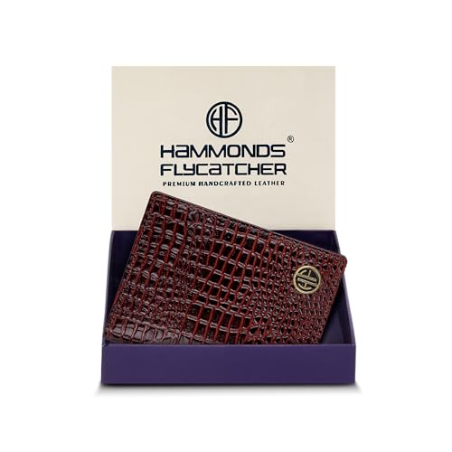 HAMMONDS FLYCATCHER Genuine Leather Card Holder Wallet for Man & Women, RFID Protected ATM/Credit Card Holder Wallet for Men with 4 Slots(Fits Upto 8 Cards), Gift for Men - Croc Brown - Image 1