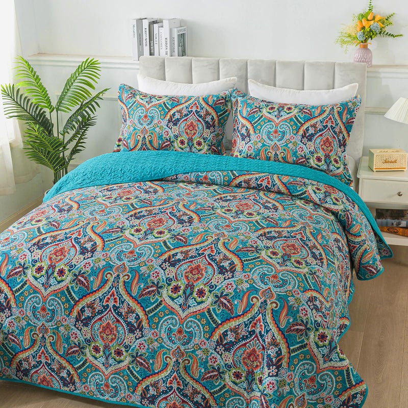 BEDIFANY Cotton Quilt King Size - Lightweight King Size Quilt Bedding Set for a Comfortable Sleep - Reversible Bedspread (98 * 106 in) with Boho Pattern, 3 Pieces - Image 3