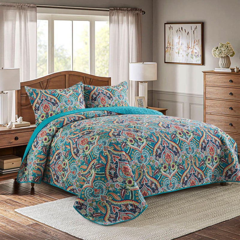 BEDIFANY Cotton Quilt King Size - Lightweight King Size Quilt Bedding Set for a Comfortable Sleep - Reversible Bedspread (98 * 106 in) with Boho Pattern, 3 Pieces - Image 2