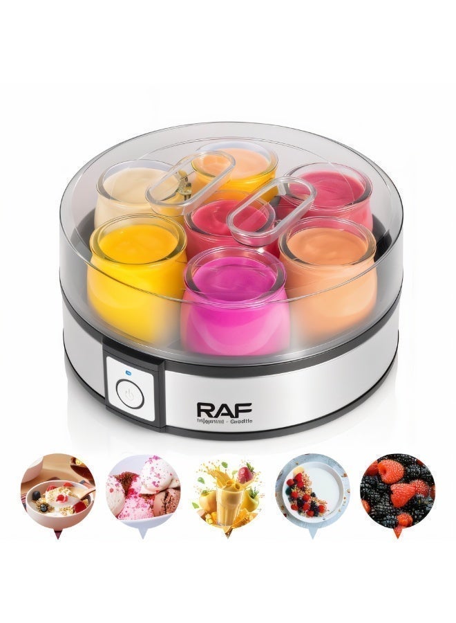 RAF Yogurt Maker, 20W Electric Automatic Yogurt Machine with 7 Glass Jars, One-Button Operation, Easy to Clean, PTC Heating Technology – Healthy Homemade Yogurt Maker - Image 1