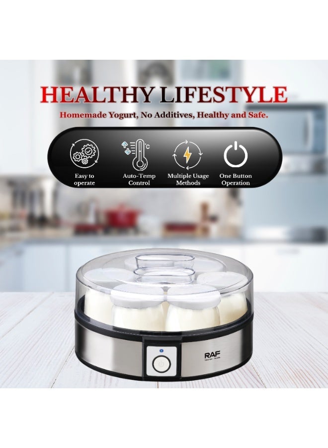 RAF Yogurt Maker, 20W Electric Automatic Yogurt Machine with 7 Glass Jars, One-Button Operation, Easy to Clean, PTC Heating Technology – Healthy Homemade Yogurt Maker - Image 4