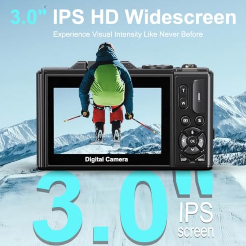 5K Digital Camera, 1 unit, for beginner photographers and vloggers, aluminum alloy body, ultra-high-definition imaging and smooth autofocus, black, includes 2 batteries and flip-up 3-inch 180 screen - Image 5