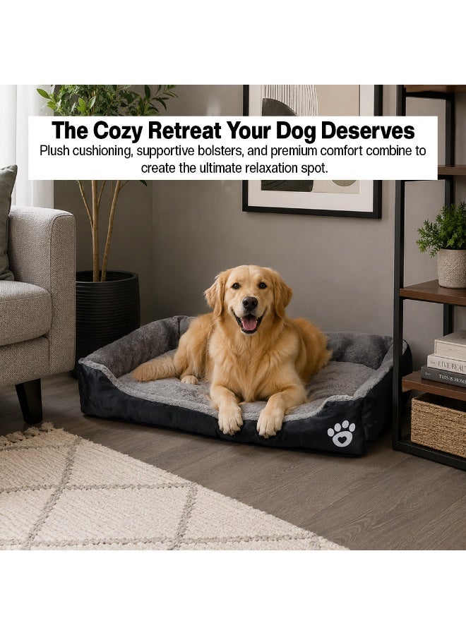 NNC PETS Dog bed with Raised bolster sides, Soft plush interior, and Non-slip bottom, Orthopedic dog bed for Medium & Large dogs, durable, comfortable dog sleeping bed, Easy to clean, 90 cm (Black) - Image 4