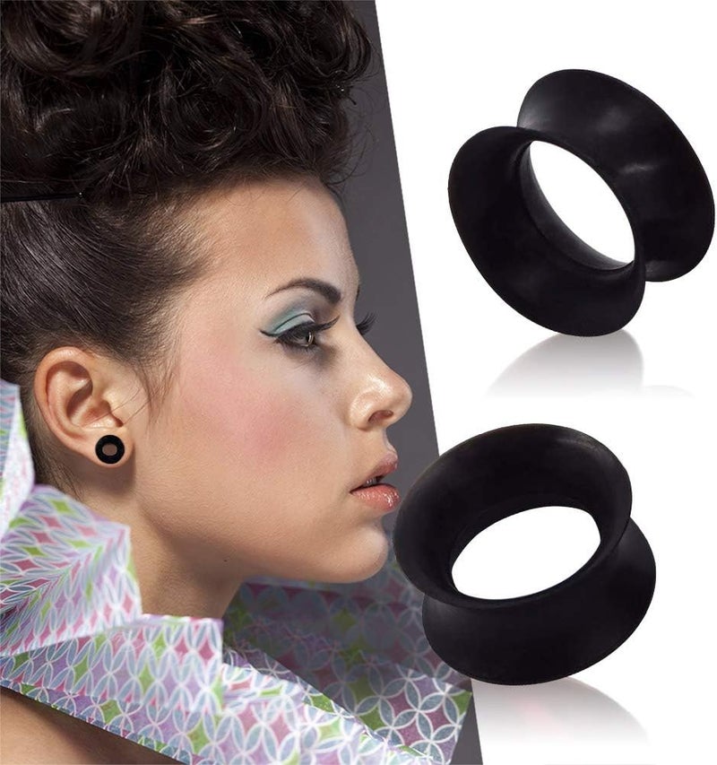 Qmcandy 1/2/9 Pairs Black Thin Silicone Flexible Ear Skin Hollow Tunnels Plugs Piercing 8g-1 inch - Image 5