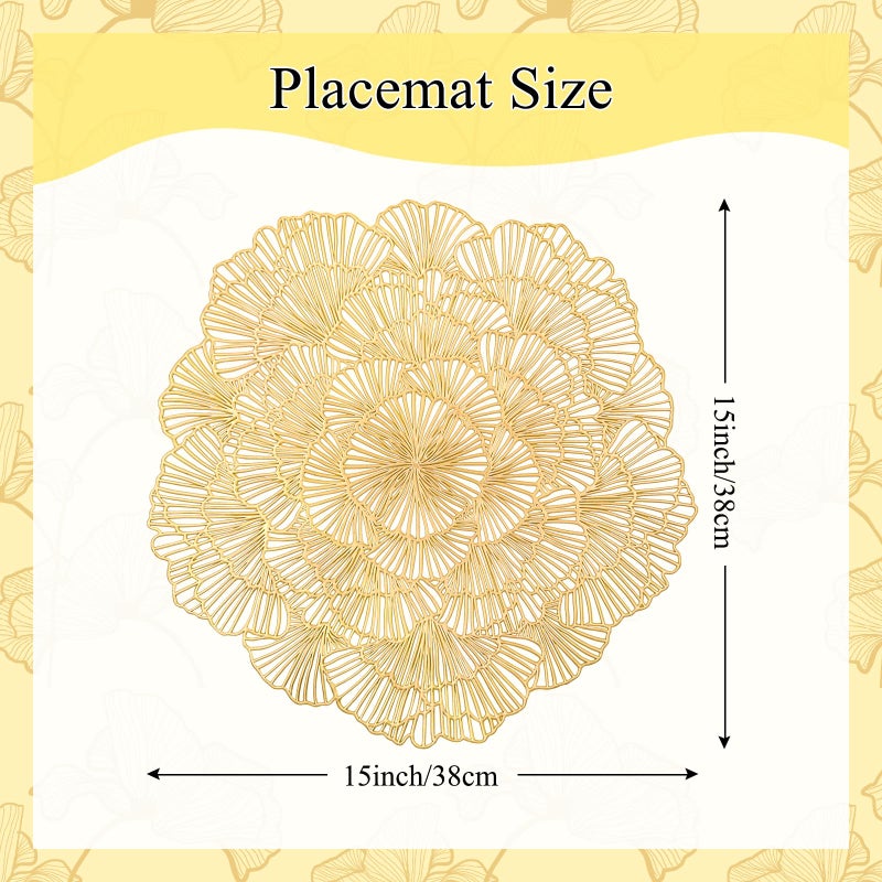 timecity Round Gold Placemats Set of 4 Flower Tablemats Round Vinyl Place Mats Table Setting Kitchen Table Mats for Dining Table Holiday Wedding Decorative - Image 2