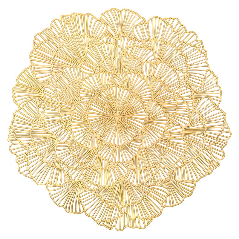 timecity Round Gold Placemats Set of 4 Flower Tablemats Round Vinyl Place Mats Table Setting Kitchen Table Mats for Dining Table Holiday Wedding Decorative - Image 1