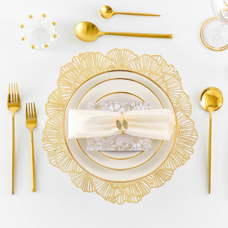 timecity Round Gold Placemats Set of 4 Flower Tablemats Round Vinyl Place Mats Table Setting Kitchen Table Mats for Dining Table Holiday Wedding Decorative - Image 4