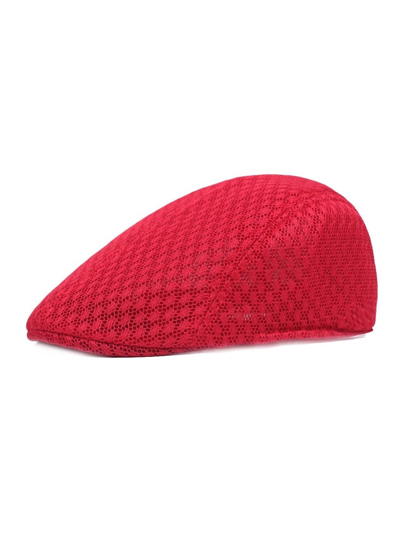 Loquat Mesh Flat Cap Berets Breathable Summer Newsboy Hat Adjustable Red 