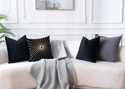 JUSPURBET Black Throw Pillow Covers Set of 2 Decorative 26x26 Velvet Pillow Covers for Couch Sofa Bed Soft Cushion Covers Cases with Invisible Zipper for Living Room Home Decor - Image 5