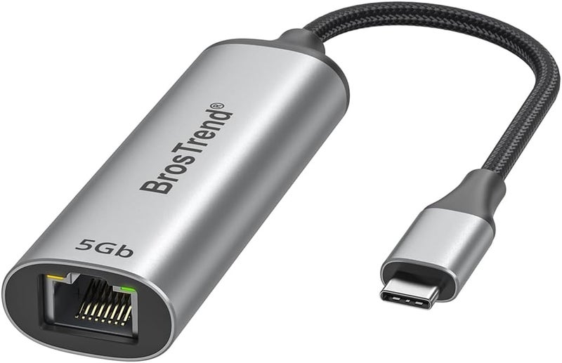BrosTrend محول BrosTrend 5 جيجابت USB C إلى إيثرنت، محول شبكة إيثرنت من الألومنيوم إلى Type C، التوصيل والتشغيل لويندوز وماك أو إس وغيرها، متوافق مع Dell XPS وMacBook وiPad (Thunderbolt 5/4/3)، حماية مدى الحياة - Image 1