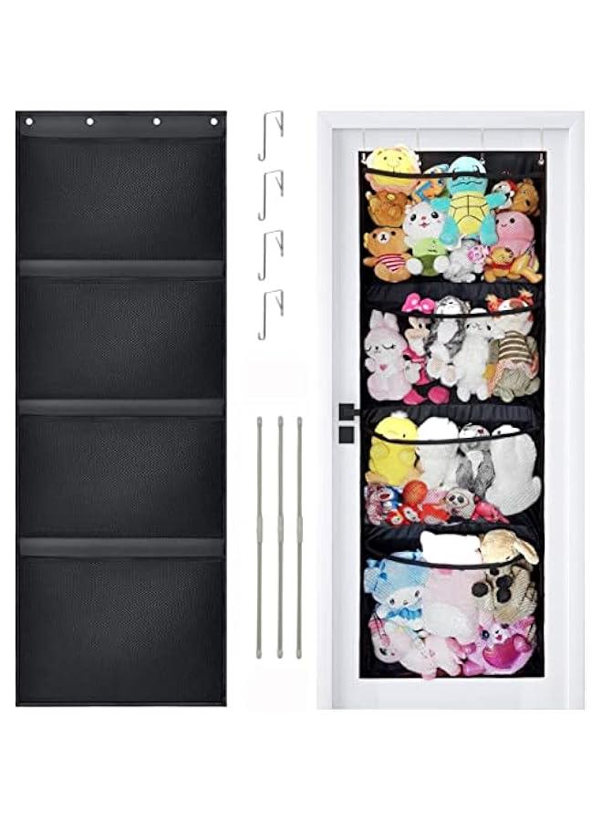 RYNX Hanging Stuffed Animals Storage Over Door Organizer for Toy Storage with 4 Mesh Pockets Over Door Stuffed Animal Storage Organizer Kids Large Toy Organizer Foldable Stuffed Animals Bag - Image 1