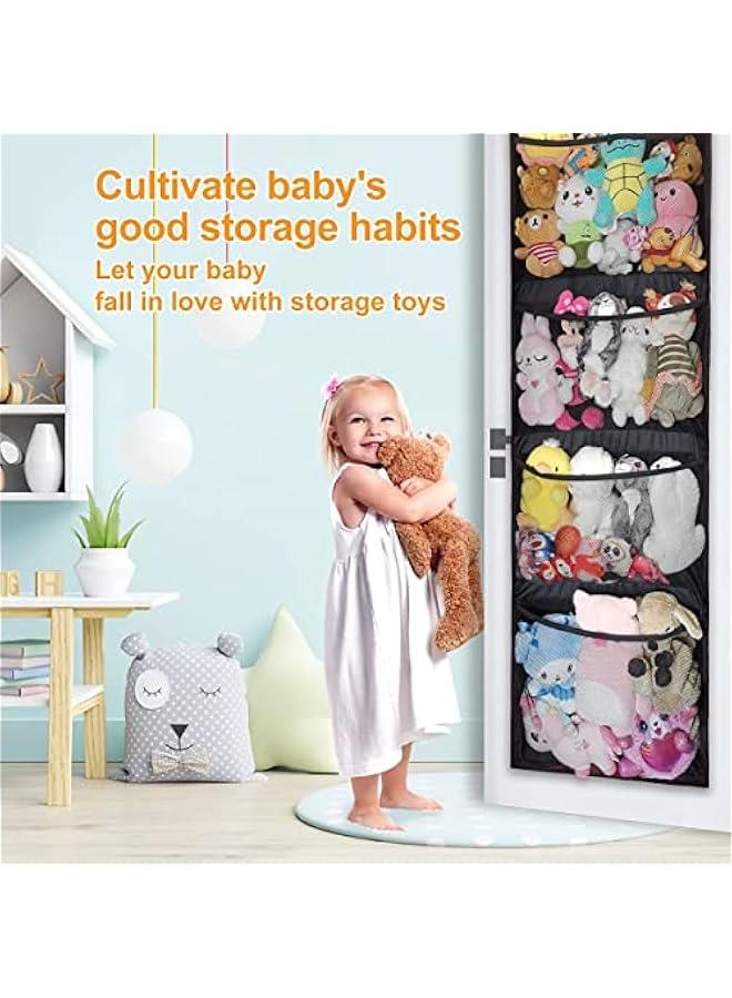 RYNX Hanging Stuffed Animals Storage Over Door Organizer for Toy Storage with 4 Mesh Pockets Over Door Stuffed Animal Storage Organizer Kids Large Toy Organizer Foldable Stuffed Animals Bag - Image 2